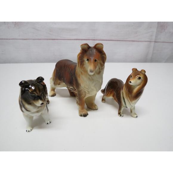 Vintage Collie Sheltie Dogs Figurines Set of 3 Miniature Japan Bone China - Picture 1 of 12